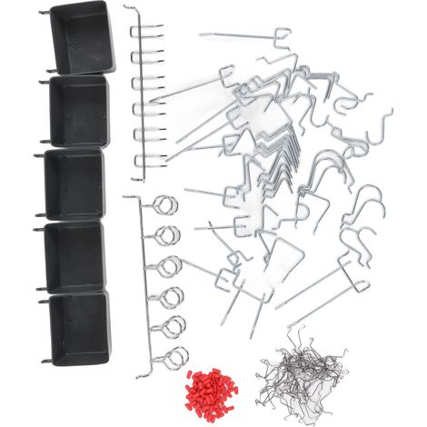 Lot de 114 crochets pour panneau perforé, assortment accessoires solides pour rangement atelier avec casiers et verrous (1/5)
