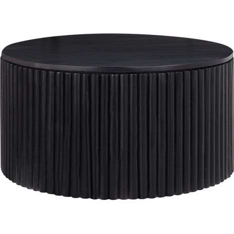 Mesa de centro moderna con almacenaje base redonda de madera de mango negra Kirkwood (1/5)