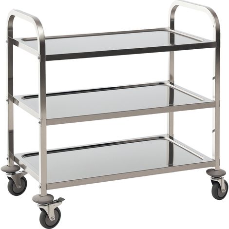 Carro de cocina con ruedas 90.5 x 50.5 x 88.2 cm 3 estantes capacidad 4 ruedas contemporáneo de acero inoxidable plateado 210000980 (1/5)