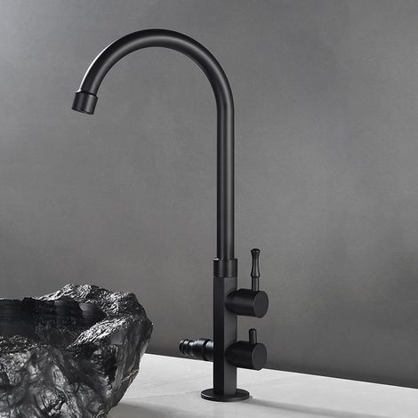 Robinet pour vasque, laiton, noir, eau froide, double sortie (1/4)