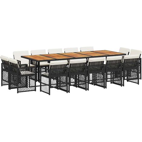 15 Piece Garden Dining Set with Cushions Black Poly Rattan vidaXL (1/5)