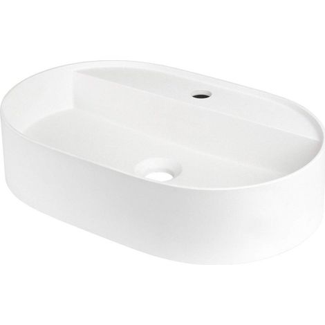 Lavabo in granito d'appoggio ovale con basetta per rubinetteria alabastro 55x35 cm - Delia