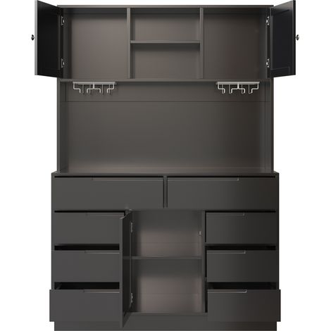 Credenza alta da cucina nera in MDF e metallo 120 x 40 x 183,5 cm con LED (1/5)