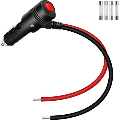 Adaptateur de Prise Allume-Cigare 12V 24V, 16AWG Allume-Cigare Robuste 15A Mâle à fil nu avec Interrupteur, Câble d'alimentation de Remplacement pour Voitures, Bateaux (0,3M / 1FT) (1/5)