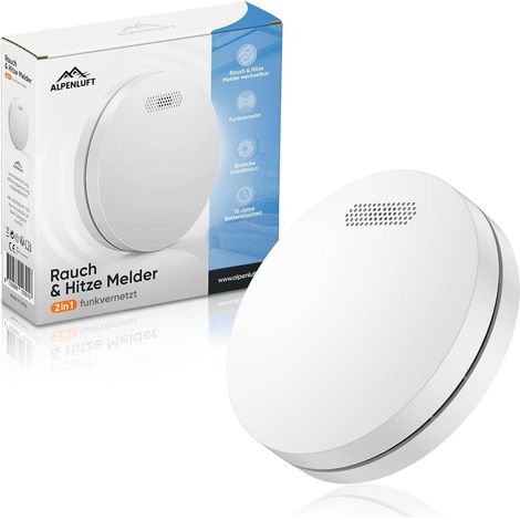 Détecteur de fumée & de Chaleur 2en1, 10 Ans de Batterie, Alarme Incendie fumee, detecteur, detecteur Incendie, sans perçage, securite Incendie, Pas de LED detecteur de fumée (Set de 1) (1/5)