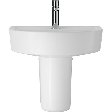 Balterley Hopwas Round 1 Tap Hole Ceramic Basin with Semi Pedestal 420mm White Bathroom Sink (Tap Not Included)