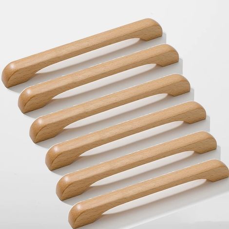 Juego de 6 tiradores para muebles de cocina, tiradores de madera para cajones, con tornillos, tiradores curvos, aptos para muebles de cocina y cajones, 192 mm. (1/5)