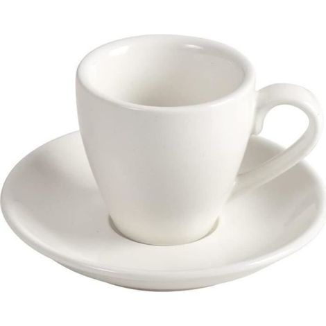 Tasses en céramique - Marque - Tasse à expresso en porcelaine avec soucoupe - Capacité 80 ml - Blanc (1/4)
