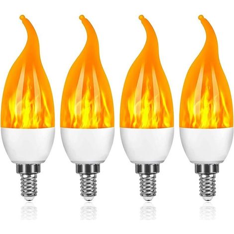 Lot de 4 Ampoules LED 3 W E14 Ampoule Effet Flammes avec 1 Modes d'éclairage Ampoule Décorative pour Halloween, Noël, Saint-Valentin, Fête de mariage (1/4)