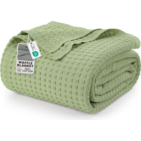 Couverture gaufrée en Coton 300 GSM (Vert Sauge - 274 x 228 cm), Couette Douce, légère et Respirante pour Toutes Les Saisons (1/5)