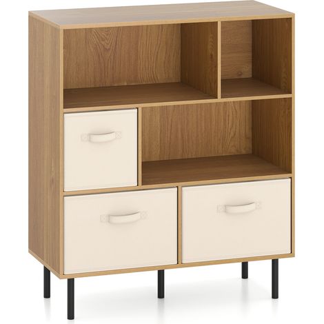 COSTWAY 6-Cube Bookshelf 3-Tier Bookcase with 3 Removable-Natural (1/5)