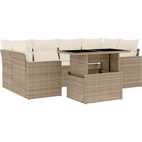 Set sofás de jardín 7 piezas y cojines ratán sintético beige vidaXL (1/5)