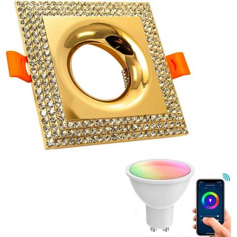Trade Shop - SMARTER EINBAU-STRAHLER QUADRATISCH GLITTER LED 5W GU10 RGB WIFI ALEXA GOOGLE HOME - Gold