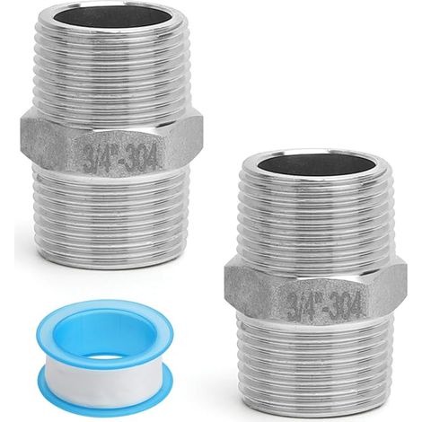 3/4" 3/4" Stainless Steel 3/4" External Thread 304 Stainless Steel Hexagonal Fitting Accessories for Drinking Water Systems Comes with Raw Material Strip (1/5)