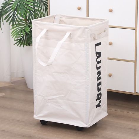 Wäschekorb mit Rollen – 48/75 l Wäschekorb mit herausnehmbarem Wäschesack, weiß (1/5)