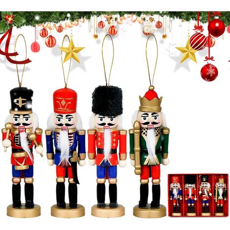 Ornements De Noël en Forme De Casse-Noisette Lot 4 Décorations Soldat Soldat Casse-Noisette Décor Bureau Noël pour décoration de fêtes sur sapin de Noël, fenêtre, cheminée, manteau, étagère, (1/5)
