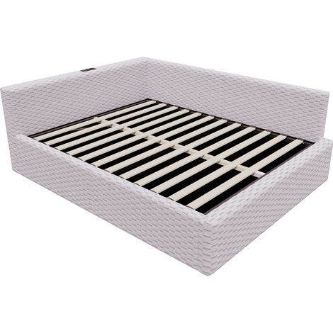 Cama tapizada 140x200 cm con LED, 2 USB y Type-C, arcón hidráulico, terciopelo gris (1/5)