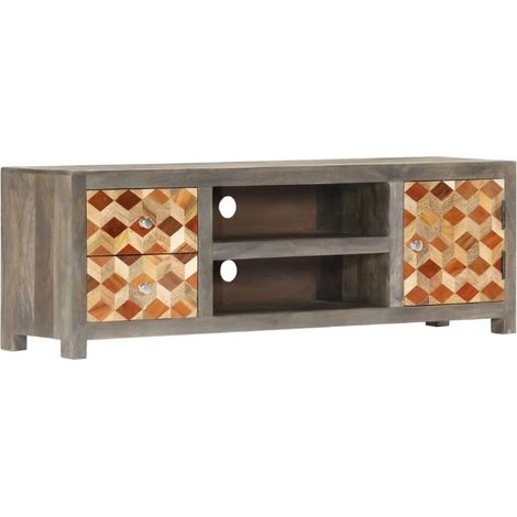 Meuble TV Gris 120 x 30 x 40 cm Bois massif de manguier vidaXL (1/5)
