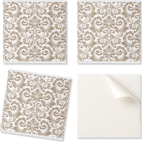 Juego de baldosas de vinilo autoadhesivas con estampado floral y adornos, 20x20x20 cm.