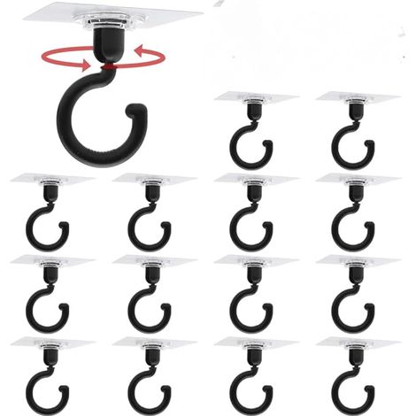 Lntyq 15 Pièces Crochet Adhésif Plafond Crochet Adhésif Rotatif à 360°Crochet Plafond Sans Trou avec Raclette Convient pour Salles de Bains Cuisines,Maximum 3KG(Noir) (1/5)