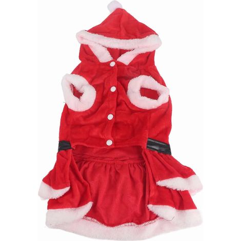Manteau de Noël pour Chien, Épais et Doux en Polaire Corail Double Face, Robe de Père Noël Respirante avec Boutons, Tenue d'Hiver pour Animal (1/5)