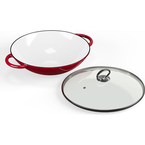 Klarstein Klarstein Jersey - Padella wok, ghisa, smaltata, rotonda, due impugnature, coperchio, adatta a tutti i piani cottura e alla cottura in forno