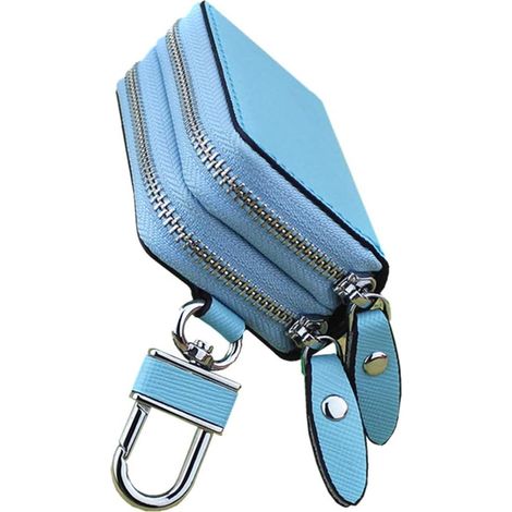 Mini sac porte-clés multifonctionnel en cuir durable à double fermeture éclair (bleu)