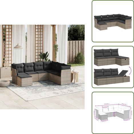 The Living Store Salon de jardin avec coussins 7 pcs gris résine tressée - Ensemble Salon De Jardin - Mobilier De Jardin - Salon Extérieur - Canapé Jardin - Résine Tressée (1/5)