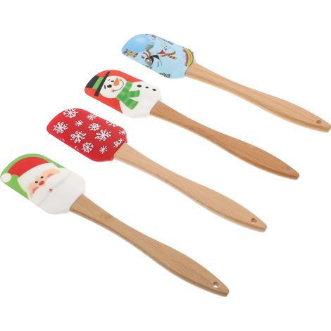 Set di 4 spatole in silicone con decorazioni natalizie, ideali per decorare torte e dolci, facili da pulire. (1/5)