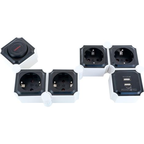 Multiprise Flexible 6 Prises USB avec Interrupteur Marche/arrêt 1,5 m Mobile Rotatif Noir/Blanc