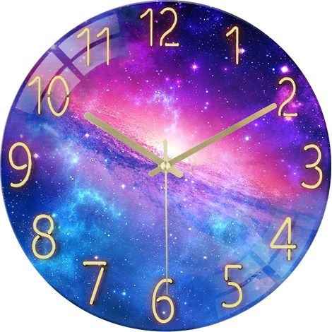 30cm Horloge Murale Verre Voie lactée, Silencieuse Pendule Murale Violet Moderne Design Créative, sans Tic-tac Déco pour Salon Chambre Bureau Cuisine (1/5)