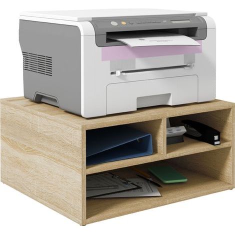 Organiseur bureau aspect bois avec 3 compartiments fournitures support d'imprimante dim. 47L x 40l x 22,5H cm (1/5)