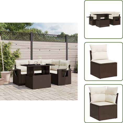 5-tlg. Garten-Sofagarnitur mit Kissen Braun Poly Rattan - Gartenmöbel Set - PE-Rattan Möbel - Outdoor Lounge - Gartenecke - Terrassenmöbel (1/5)