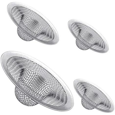 Lot de 4 crépines d'évier robustes en acier inoxydable, compatibles avec la plupart des éviers de cuisine de 11,4 cm, de salle de bain de 7 cm et de douche. (1/4)