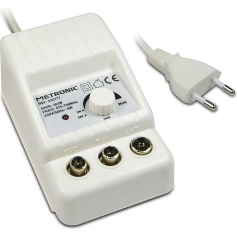 Amplificateur TV FM/VHF/UHF numérique terrestre avec Filtre 5G 2x24dB réglable, 1 entrée/2 Sorties, intérieur, 47/694MHz, Blanc (1/5)