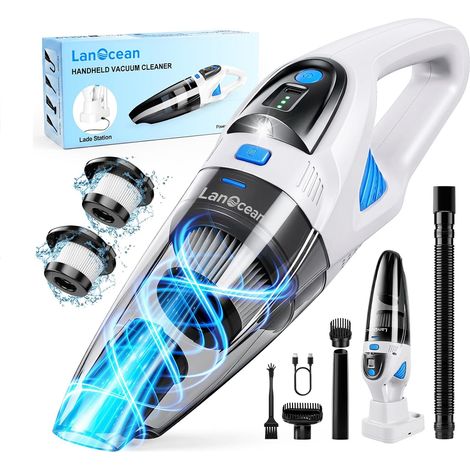 Aspirateur Voiture Puissant Sans Fil avec Station de Recharge, 25000Pa Aspirateur a Main avec Éclairage LED2 Filtre Lavable, Humide (1/5)