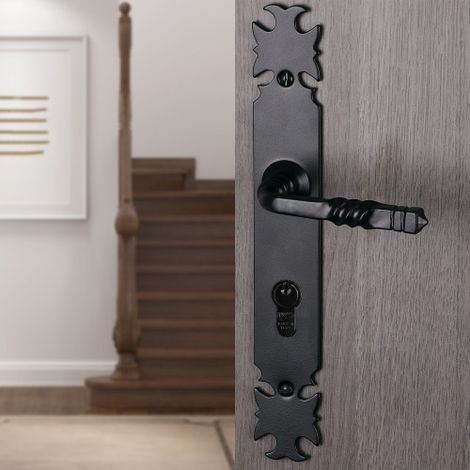 Ouvre&Déco – Poignée de porte d'entrée LORRAINE – 2 pièces – Cylindre avec béquille double – Fer noir – Entraxe 195 mm – Compatible serrures 3/5 points (1/4)
