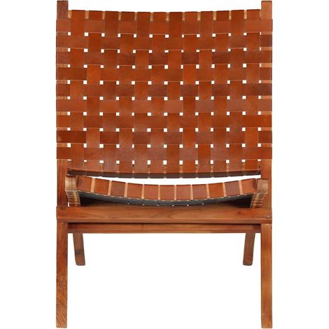 Maison Exclusive - Sedia Pieghevole a Strisce Incrociate Marrone in Vera Pelle (1/5)