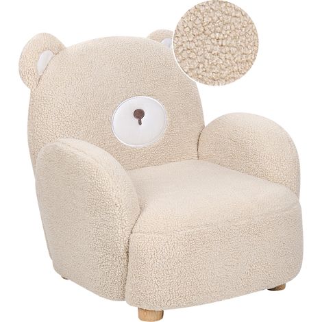 Silla con forma de oso tapizada en poliéster de imitación de piel con reposabrazos de felpa muebles para niños beige Boo