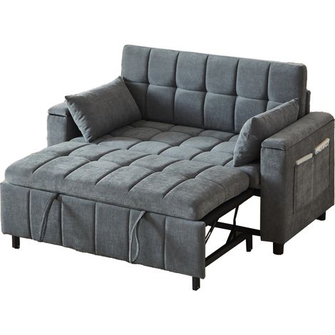 CHICFURN Canapé convertible 2 places 3-en-1 gris, avec rangement dans les accoudoirs, lit d'appoint escamotable, structure métal renforcée, idéal salon et chambre d'amis (1/5)