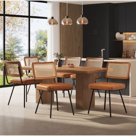 Esszimmerstuhl aus PU und Metall Braun 61x46x79 cm, PE-Rattan-Rückenlehne, ergonomisch gepolstert (1/5)
