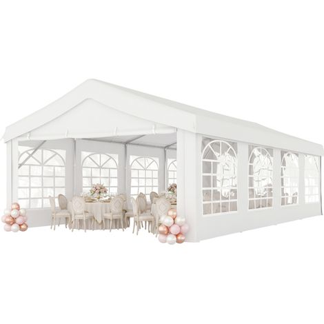 Tente de Réception de Jardin 4x8m, 8 Fenêtres, Cadre en Acier Galvanisé, Toile de Haute Qualité PE Blanc (1/5)