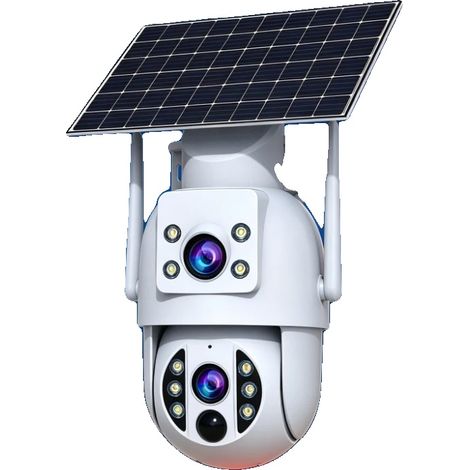 Caméra solaire extérieure, résolution 4MP, angle de vue à 360°, double objectif, WiFi 2,4GHz, capteur CMOS (1/5)