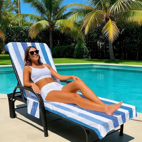 Housse de chaise de plage en microfibre avec poche, serviette de bain de soleil légère à séchage express, motif océan 3D, pour piscine, jardin et plage(Style13-75x210cm) (1/4)