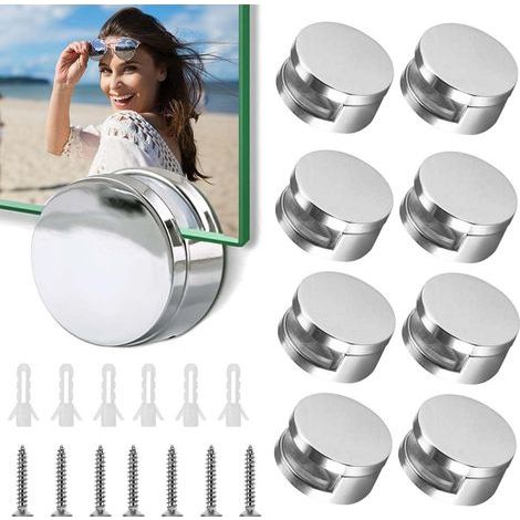 8 pcs pinces rondes pour miroir, pinces en verre pour miroir de salle de bain Supports Rond Mural en alliage de zinc - Fixation de miroirCharge (1/4)