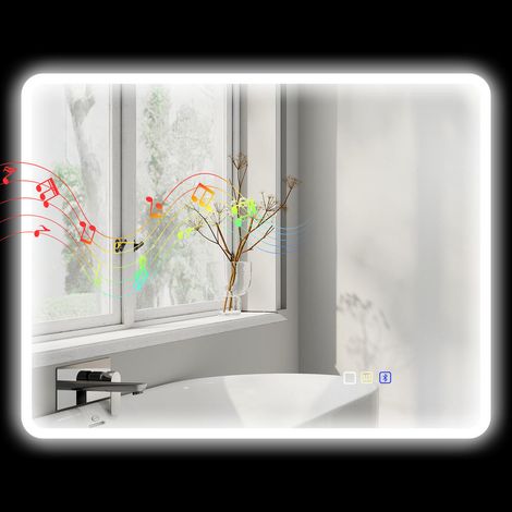 Éclairage Sur Mesure et Audio Connecté : Miroir Lumineux LED 90x70x3,5 cm en Verre Trempé pour Salle de Bain Moderne (1/5)