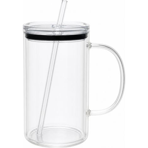 Verre à eau motif retraite dorée avec couvercle et paille en verre