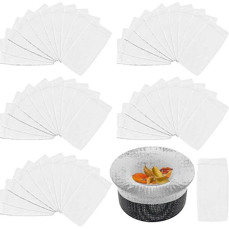 Lot de 50, adaptés aux paniers d'écumoire pour piscines hors sol et enterrées, sacs filtrants à mailles fines pour pompes de piscine, blancs. (1/5)