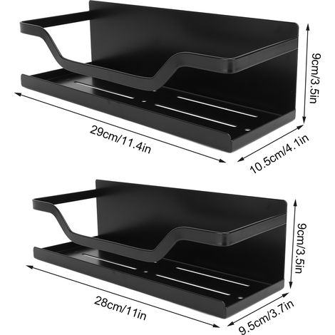 Ortviai Porte-épices magnétique pour réfrigérateur en acier carbone – Lot de 2 (grand + petit), noir, avec 4 crochets (1/4)