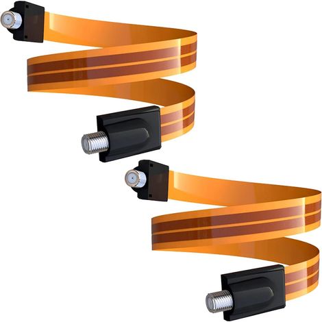 Greluma 2 Pièces Câble de raccordement Coaxial plat RG6 F de Type F pour fenêtres et portes, câble coaxial F femelle à femelle Compatible avec antenne TV